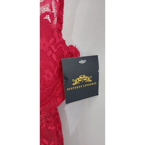Just Sexy Lingerie Women's Size Medium Babydoll Red Keyhole Lace Nightie Panties - Picture 4 of 16